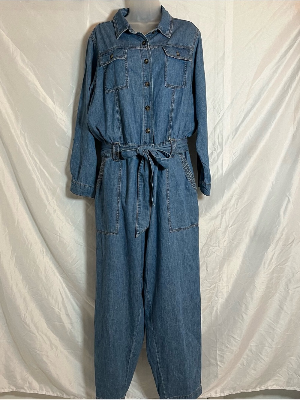 Anthropologie Pilcro & The Letterpress Blue Denim Tie-Waist Jumpsuit 2X